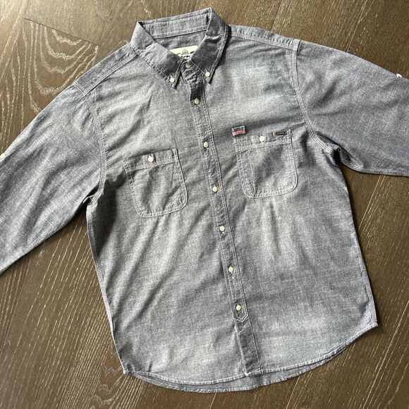 Seven 7 Button Down Long Sleeve Chambray Shirt‎ Cotton Gray Blue Men's Large - Picture 1 of 7